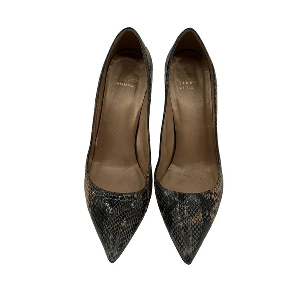 Stuart Weitzman Brown Pointed Toe Snakeskin Heels Size 8 1/2 Women’s - Picture 1 of 9